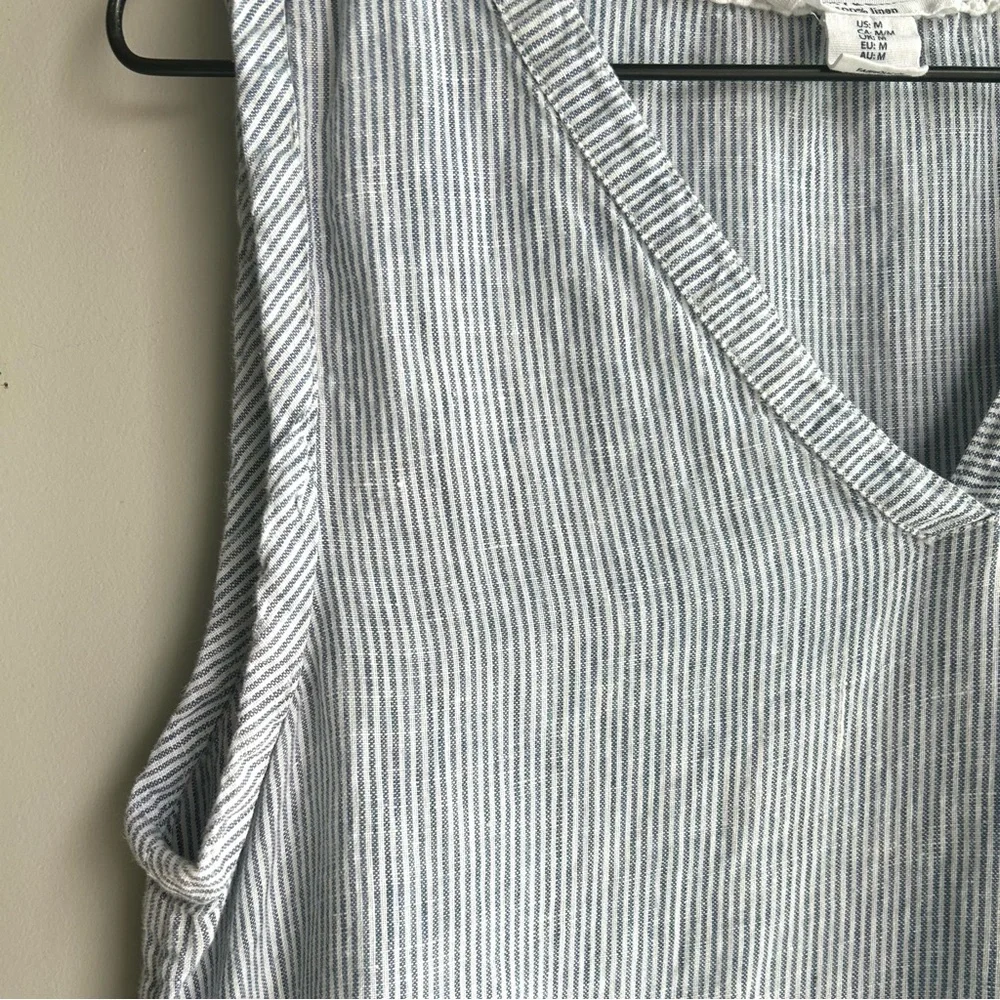LUCKY BRAND sleeveless blue white striped linen v-neck dress - Picture 3 of 7